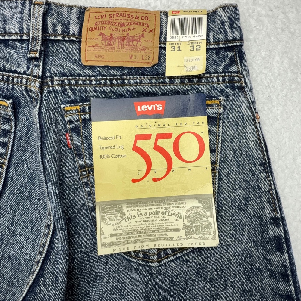 Vintage Levis 550 Relaxed Fit Tapered Leg Acid Wash Jeans 31x32 Made in USA NWT